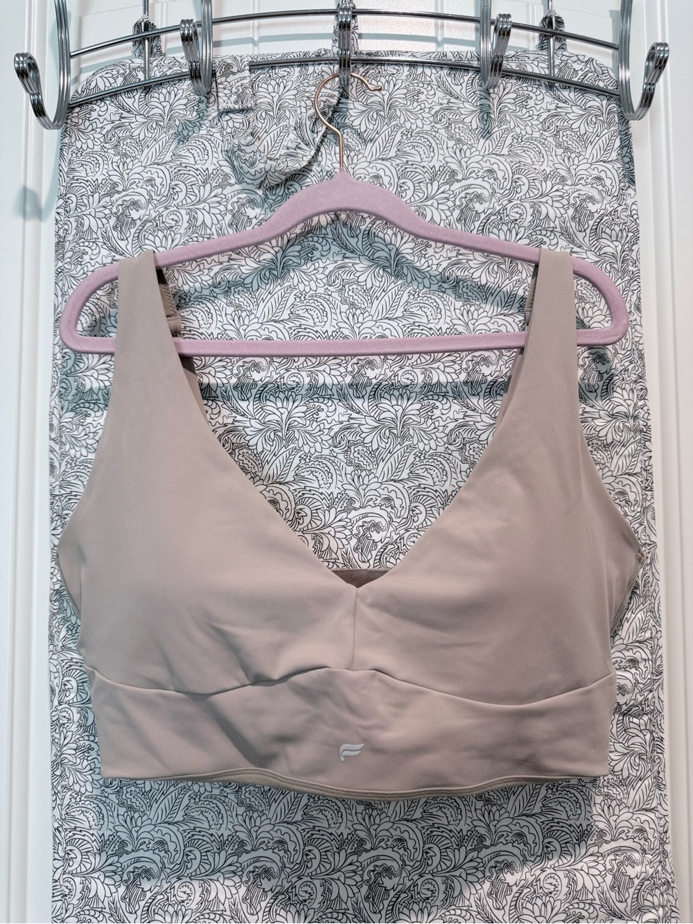 Seamless V-Neck Bralette in “Greige”